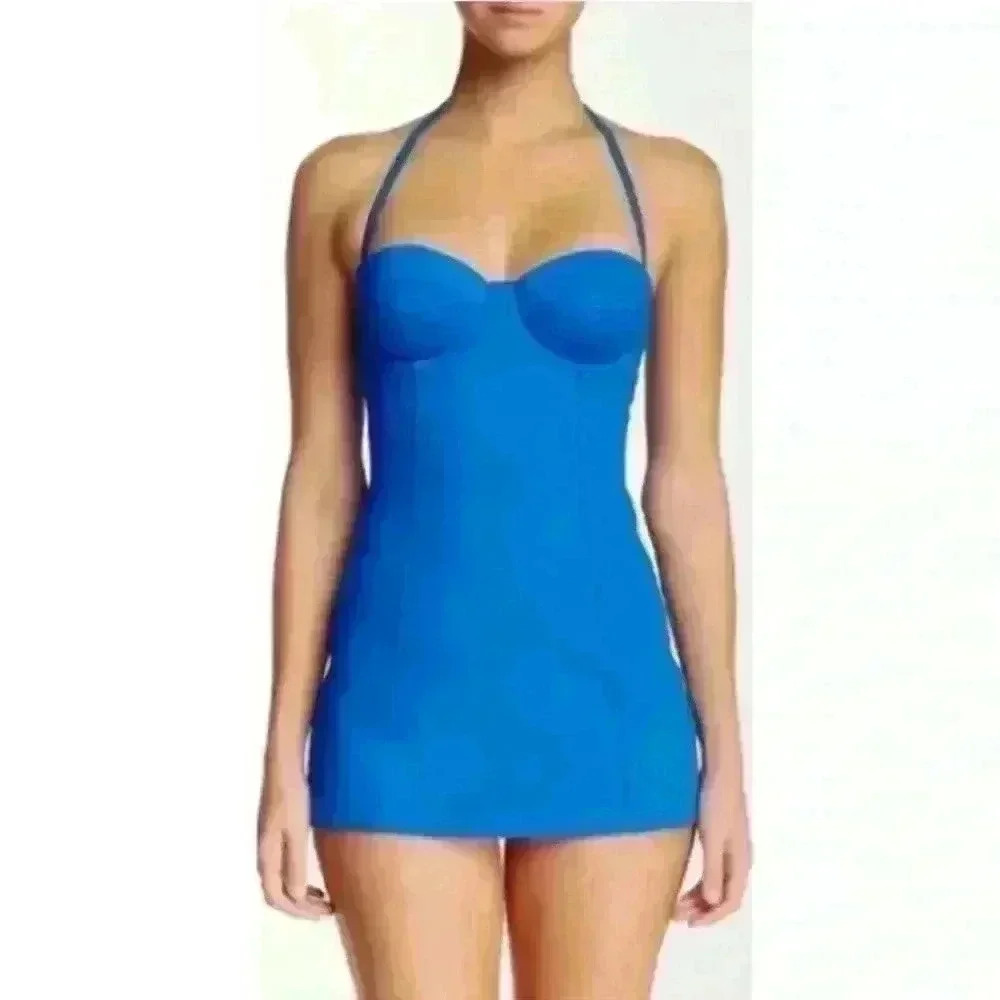 SPANX Blue Halter One-Piece Swimdress